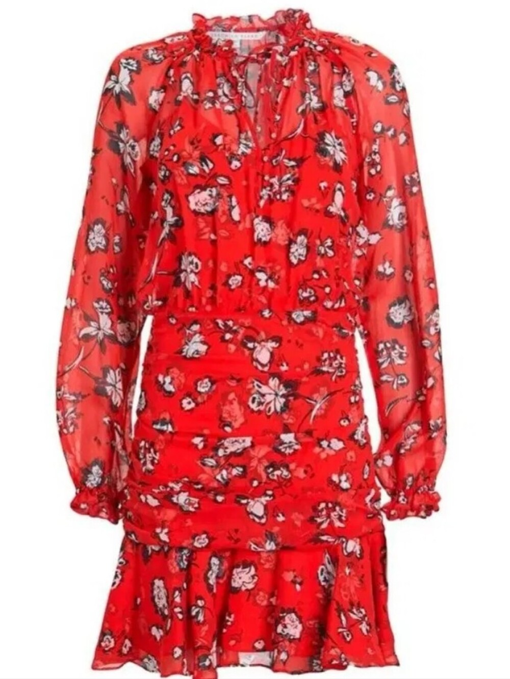 Veronica Beard Alena Silk Mini Dress Long Sleeve Ruched Red Floral Size 00